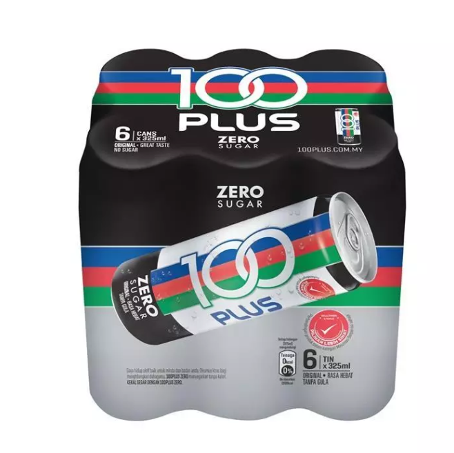 100PLUS Original Zero Sugar Carbonated Isotonic Electrolyte Drink 6x325ml